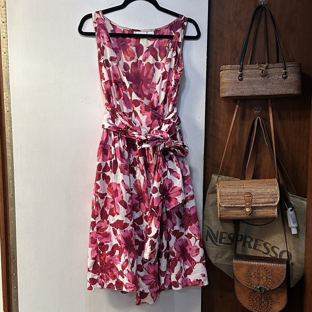 NEWPORT NEWS Wrap Midi Dress Size 8 Womens Floral Belted Fit & Flare Cottagecore